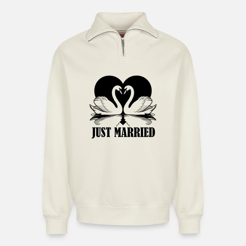 married - Relaxed Unisex Organic Half Zip Sweatshirt – by SPREAD - off white