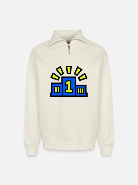 Winner Podium Place 1 Champion - Relaxed Unisex Organic Half Zip Sweatshirt – by SPREAD - off white