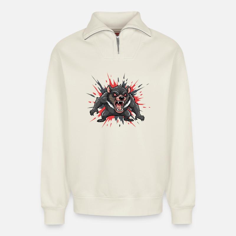 Tasmanischer Teufel im Comicstil - Relaxed Unisex Organic Half Zip Sweatshirt – von SPREAD - Naturweiß