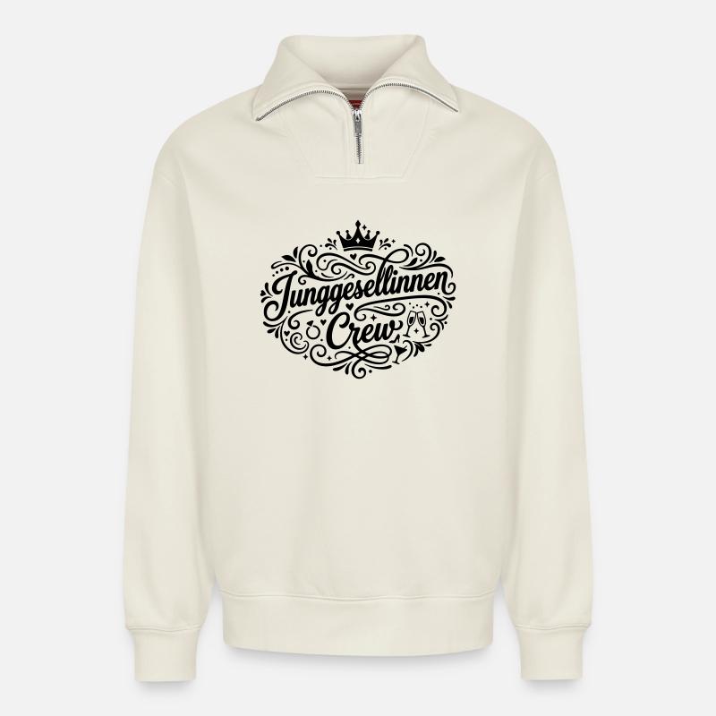 Junggesellinnen Crew Jga - Relaxed Unisex Organic Half Zip Sweatshirt – von SPREAD - Naturweiß