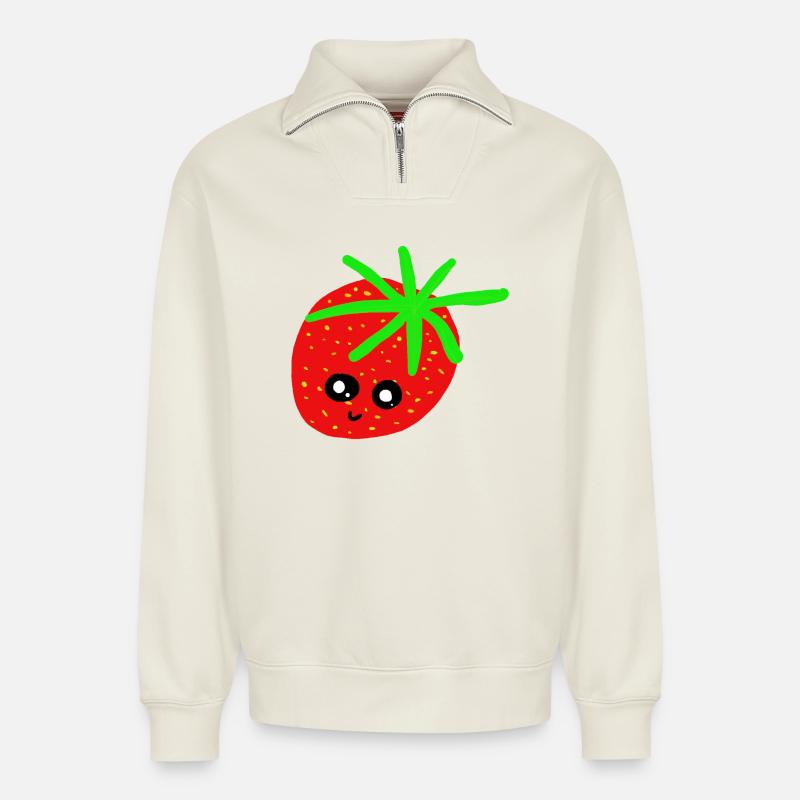 Erdbeere Kinder Erdbeeren  - Relaxed Unisex Organic Half Zip Sweatshirt – von SPREAD - Naturweiß