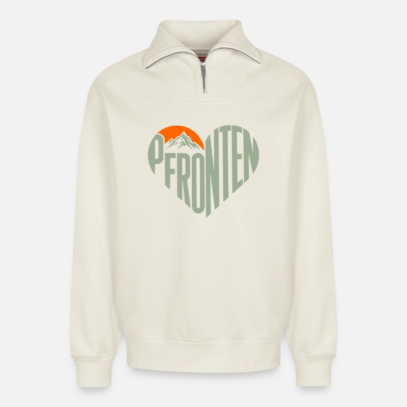 Pfronten Bergherz Panorama - Relaxed Unisex Organic Half Zip Sweatshirt – von SPREAD - Naturweiß