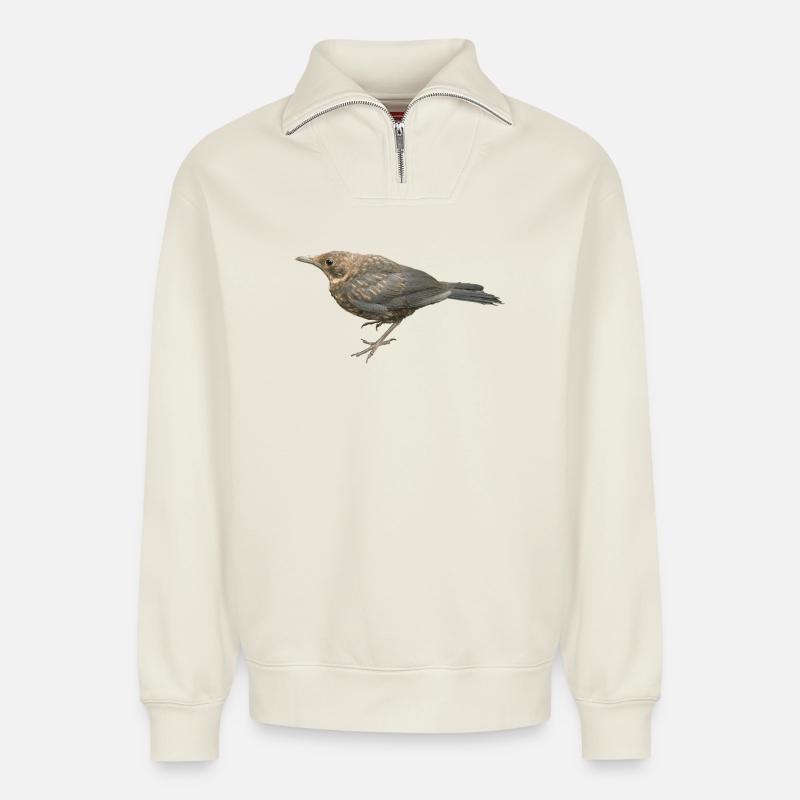 Amsel Jungvogel - Relaxed Unisex Organic Half Zip Sweatshirt – von SPREAD - Naturweiß