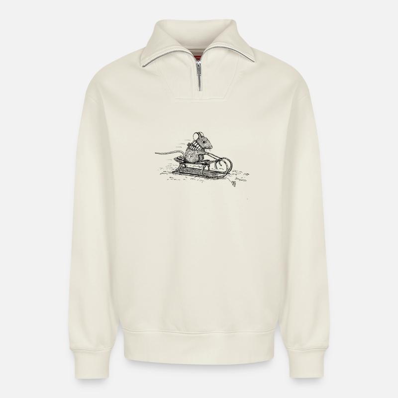 Sleigh - Relaxed Unisex Organic Half Zip Sweatshirt – by SPREAD - off white