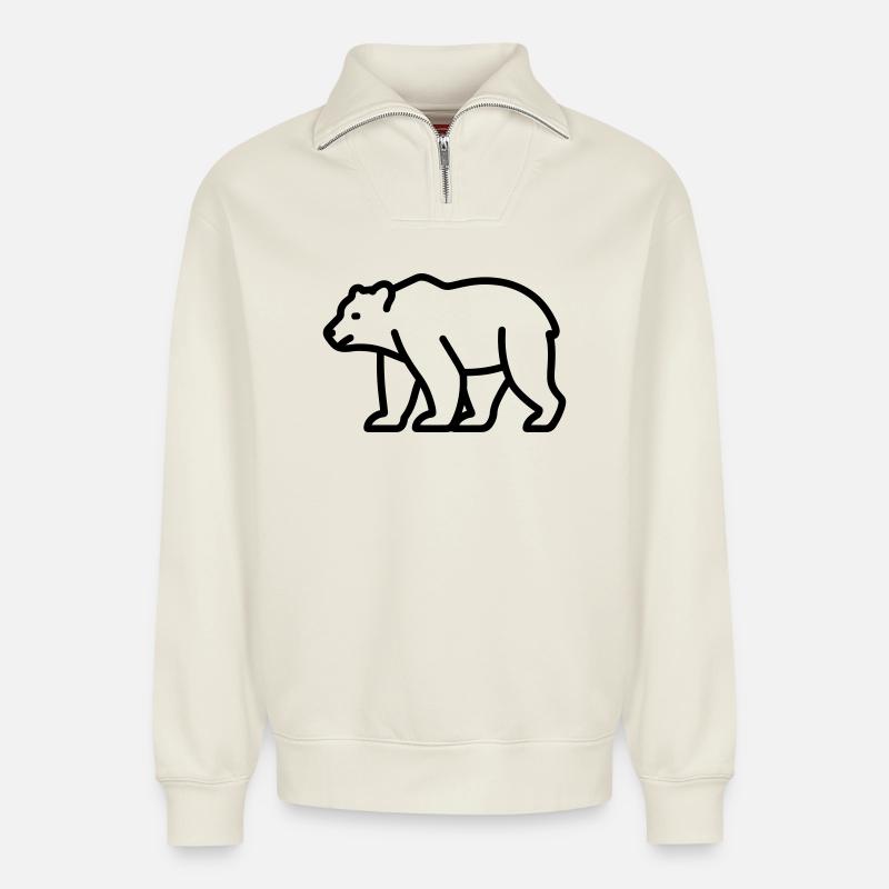 ours - Sweat unisexe décontracté en coton biologique à demi-zip – de SPREAD - blanc cassé