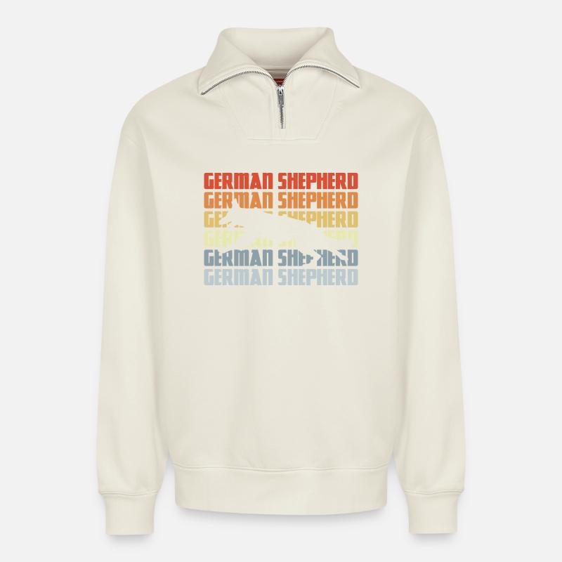 Deutscher Schäferhund Silhouette Retro - Relaxed Unisex Organic Half Zip Sweatshirt – von SPREAD - Naturweiß