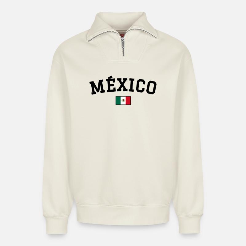 Mexiko Flagge Design Schwarz - Relaxed Unisex Organic Half Zip Sweatshirt – von SPREAD - Naturweiß