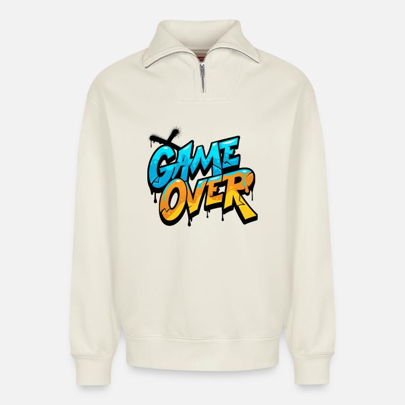 Game Over Graffiti Glow - Relaxed Unisex Organic Half Zip Sweatshirt – von SPREAD - Naturweiß