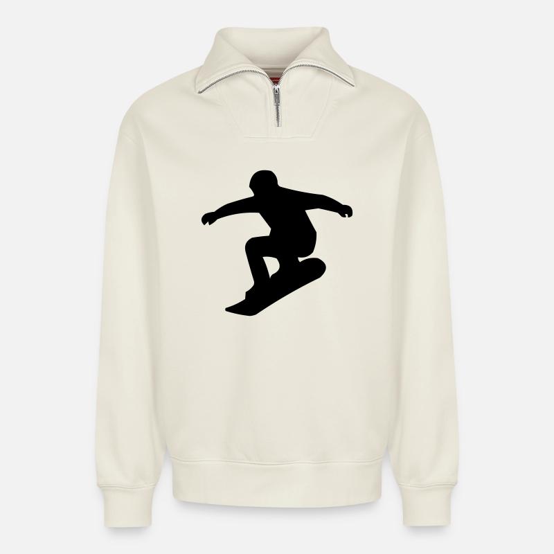 Snowboarders - Sweat unisexe décontracté en coton biologique à demi-zip – de SPREAD - blanc cassé