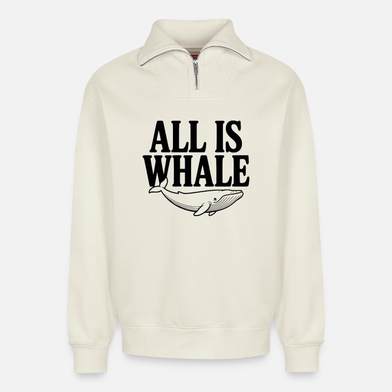 Alles ist Wal - Relaxed Unisex Organic Half Zip Sweatshirt – von SPREAD - Naturweiß