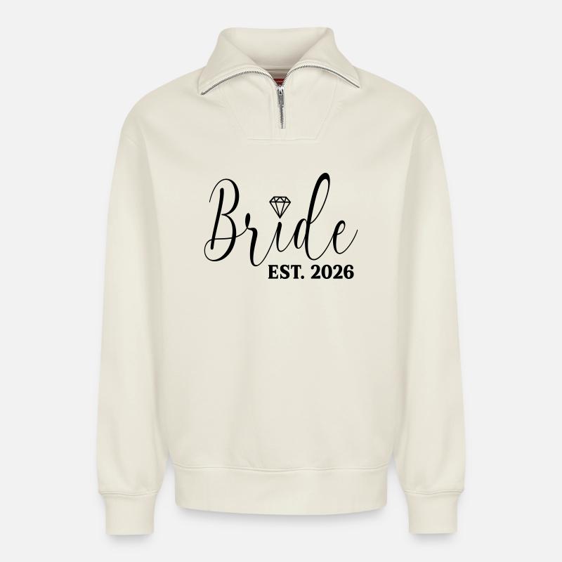 Brauthochzeit 2026 - Relaxed Unisex Organic Half Zip Sweatshirt – von SPREAD - Naturweiß