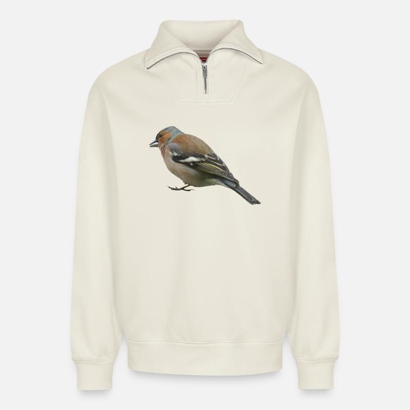 Buchfink (seitlich) - Relaxed Unisex Organic Half Zip Sweatshirt – von SPREAD - Naturweiß