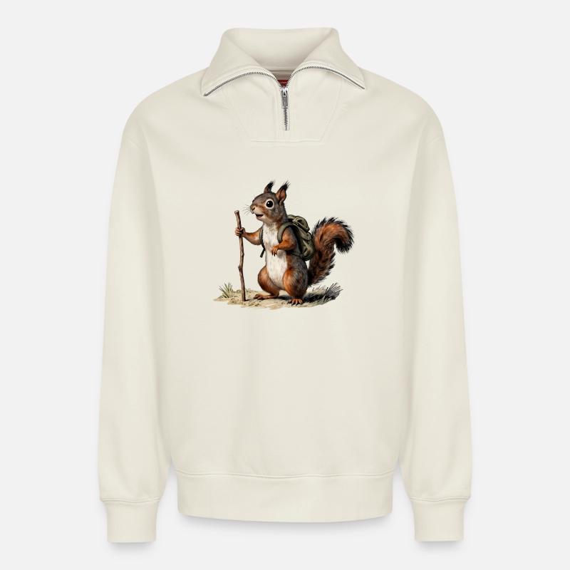 Naturforscher für Oldtimer-Eichhörnchenwanderer - Relaxed Unisex Organic Half Zip Sweatshirt – von SPREAD - Naturweiß