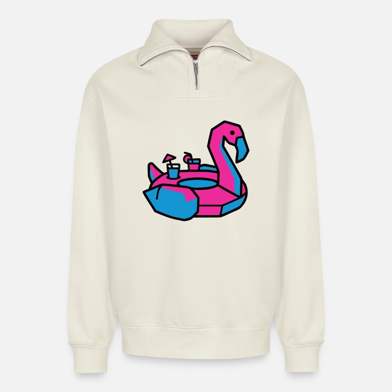 Flamingo Schwimmtier Pool Party - Relaxed Unisex Organic Half Zip Sweatshirt – von SPREAD - Naturweiß