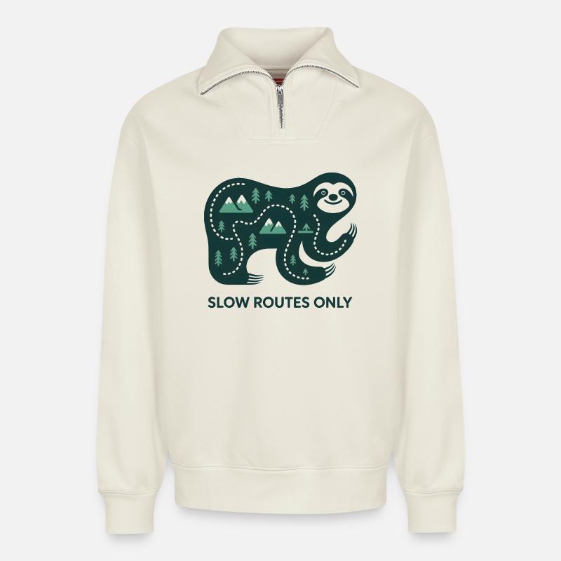 Slow Routes Only Elephant - Relaxed Unisex Organic Half Zip Sweatshirt – by SPREAD - off white