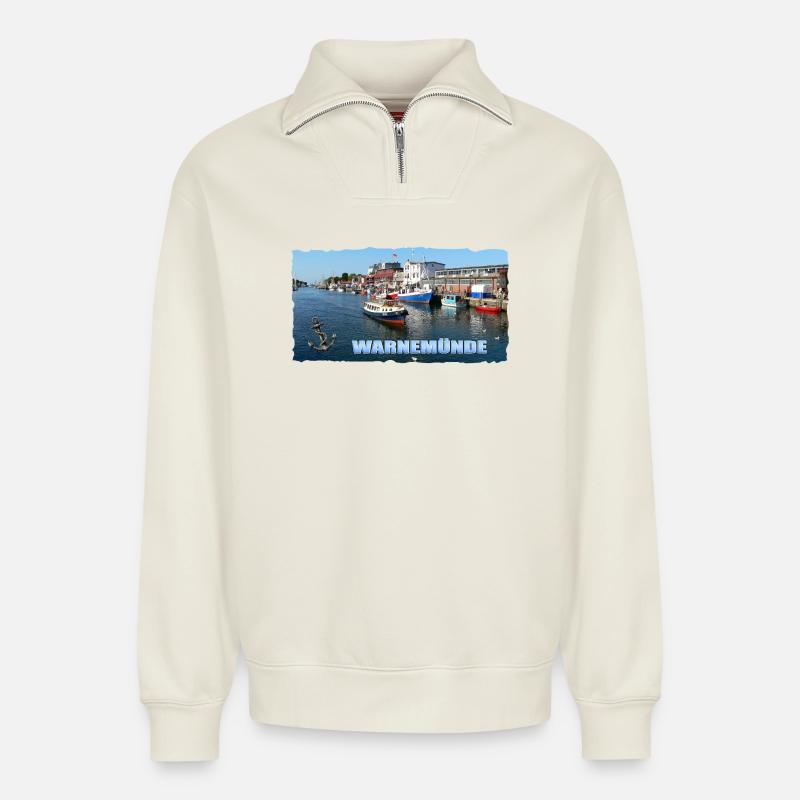Warnemünde - Relaxed Unisex Organic Half Zip Sweatshirt – von SPREAD - Naturweiß