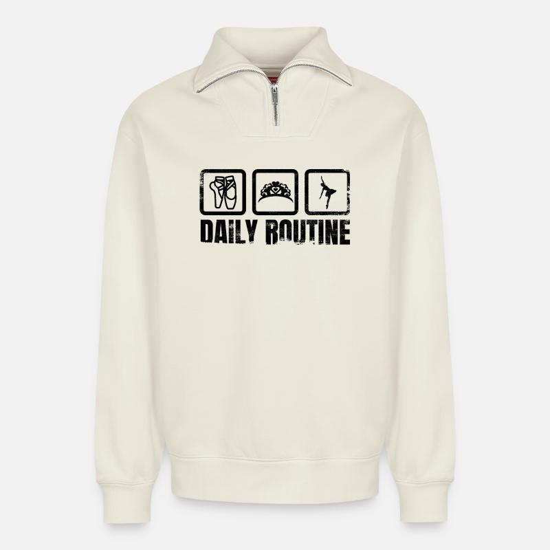 Ballett Tänzerin Tägliche Routine - Relaxed Unisex Organic Half Zip Sweatshirt – von SPREAD - Naturweiß