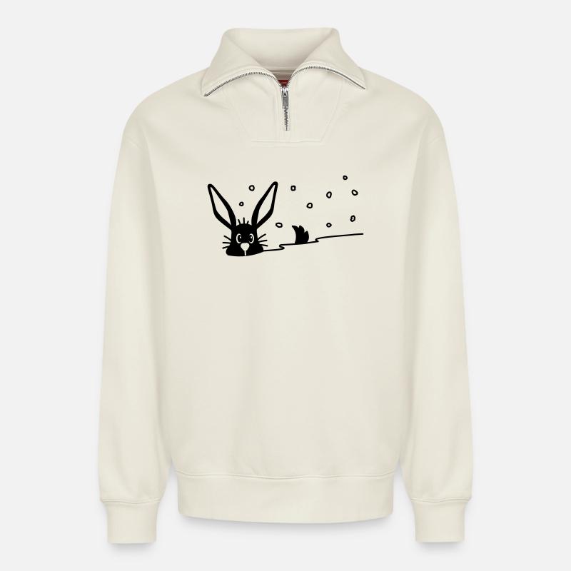 Niedlicher Hase im Schnee - Relaxed Unisex Organic Half Zip Sweatshirt – von SPREAD - Naturweiß