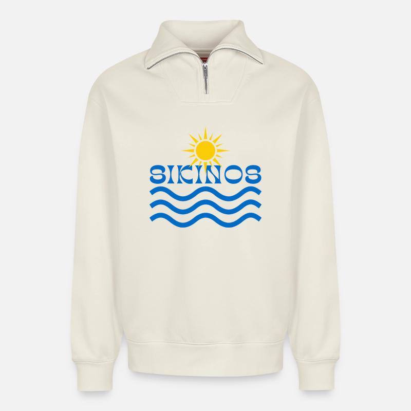 Sikonos-Sun Over Blue Waves - Relaxed Unisex Organic Half Zip Sweatshirt – by SPREAD - off white