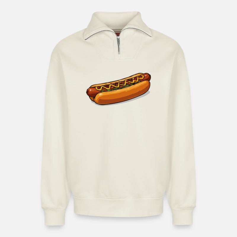 Knackiger Hotdog Illustration - Relaxed Unisex Organic Half Zip Sweatshirt – von SPREAD - Naturweiß