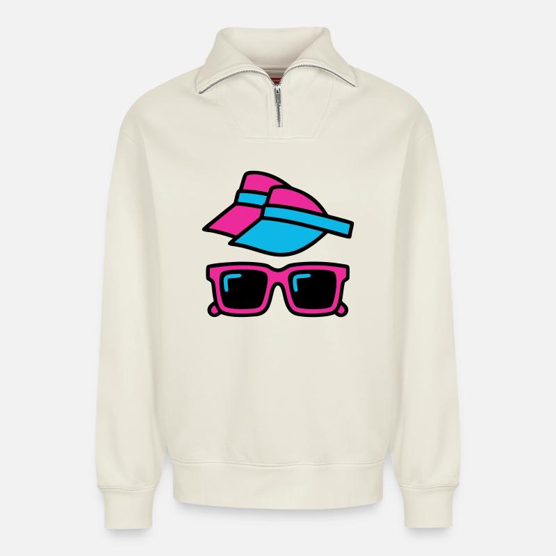 80er Sonnenblende Brille Set - Relaxed Unisex Organic Half Zip Sweatshirt – von SPREAD - Naturweiß