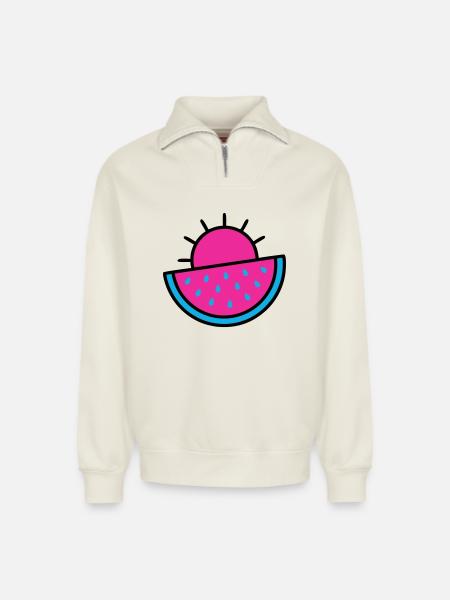 Watermelon Sun 90s Pop Art - Relaxed Unisex Organic Half Zip Sweatshirt – by SPREAD - off white