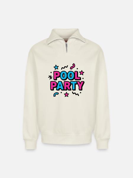 Pool Party 90s Lettering - Relaxed Unisex Organic Half Zip Sweatshirt – by SPREAD - off white