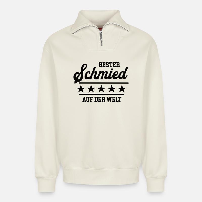 Schmied Bester Handwerker Schmiede Goldschmied - Relaxed Unisex Organic Half Zip Sweatshirt – von SPREAD - Naturweiß