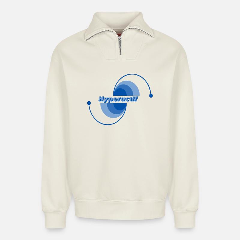 Hyperactive - Relaxed Unisex Organic Half Zip Sweatshirt – by SPREAD - off white