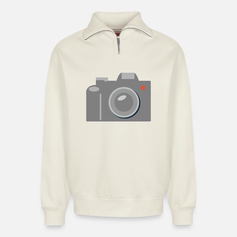 Kamera Icon Grafik Grau - Relaxed Unisex Organic Half Zip Sweatshirt – von SPREAD - Naturweiß