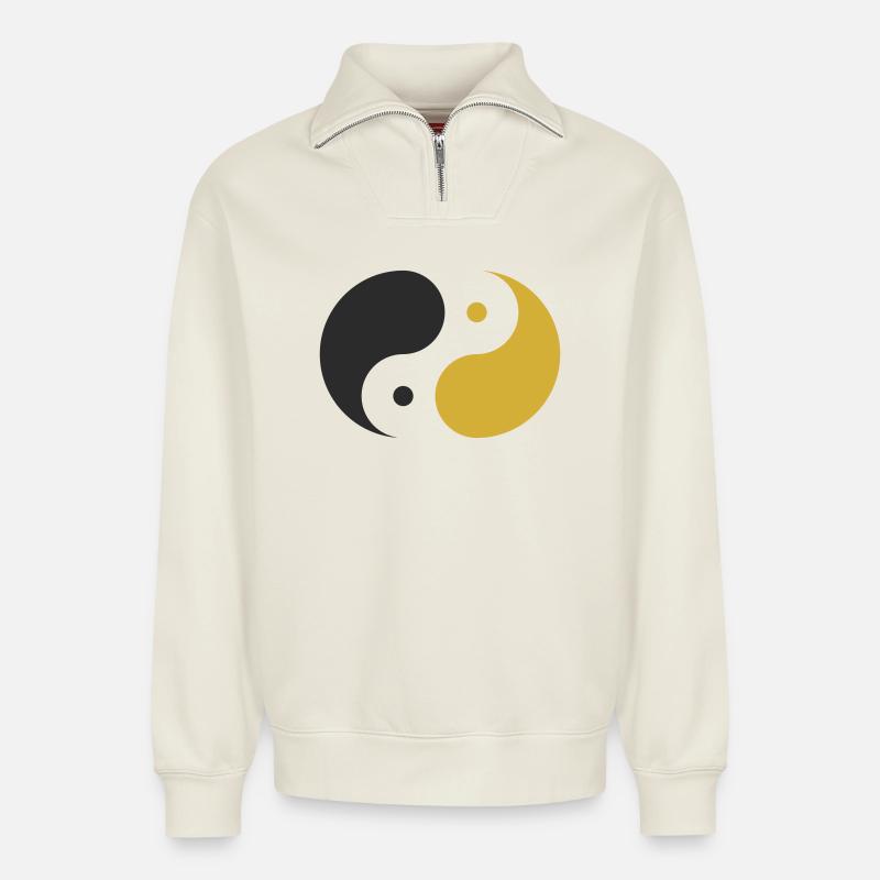 Yin & Yang - Relaxed Unisex Organic Half Zip Sweatshirt – von SPREAD - Naturweiß
