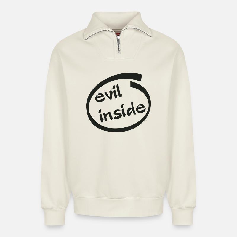 Evil Inside Ring Graphic - Relaxed Unisex Organic Half Zip Sweatshirt – by SPREAD - off white
