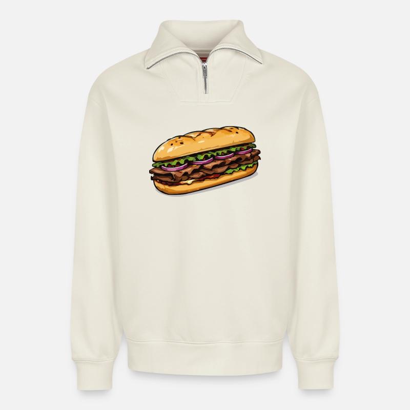 Sandwich Illustration - Relaxed Unisex Organic Half Zip Sweatshirt – von SPREAD - Naturweiß
