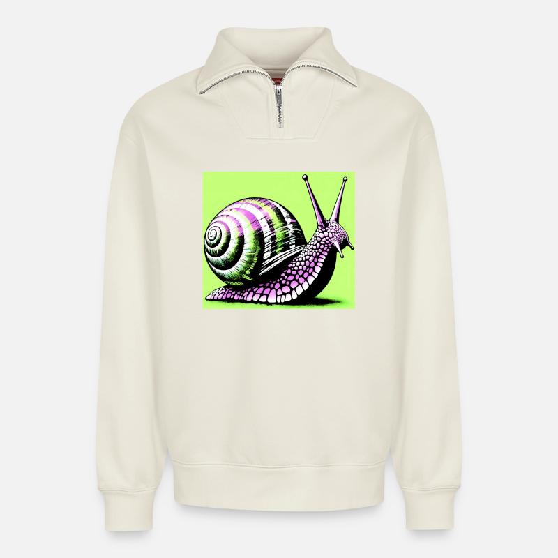 Escargot - Sweat unisexe décontracté en coton biologique à demi-zip – de SPREAD - blanc cassé