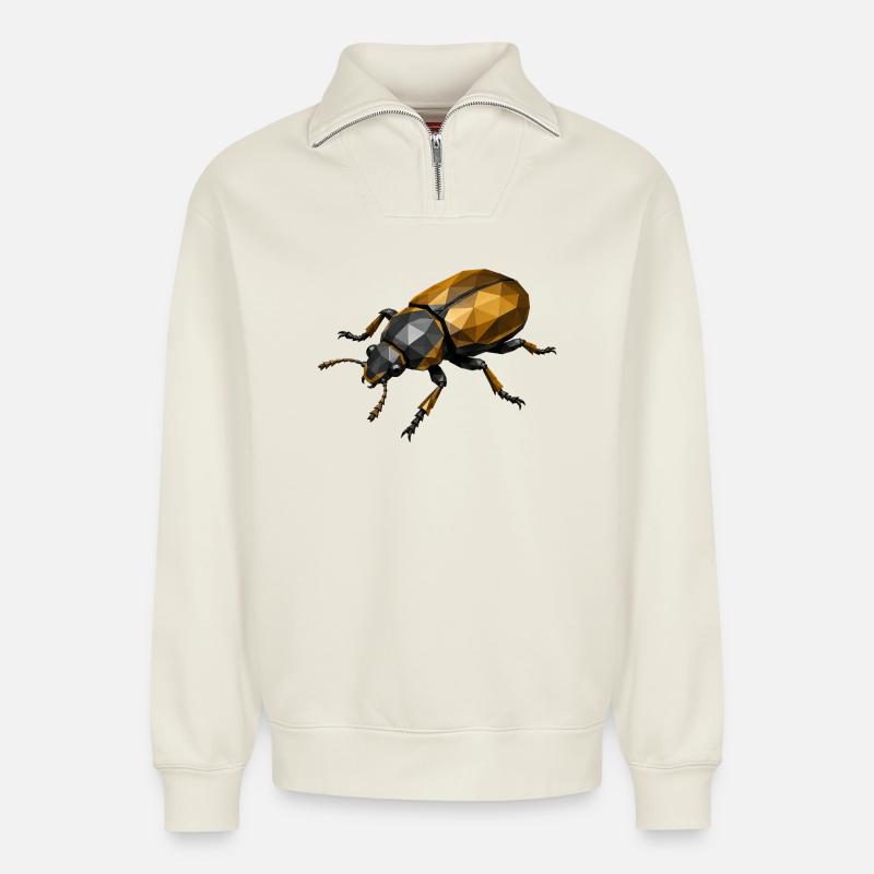 Geometric Low-Poly Insect - Relaxed Unisex Organic Half Zip Sweatshirt – by SPREAD - off white