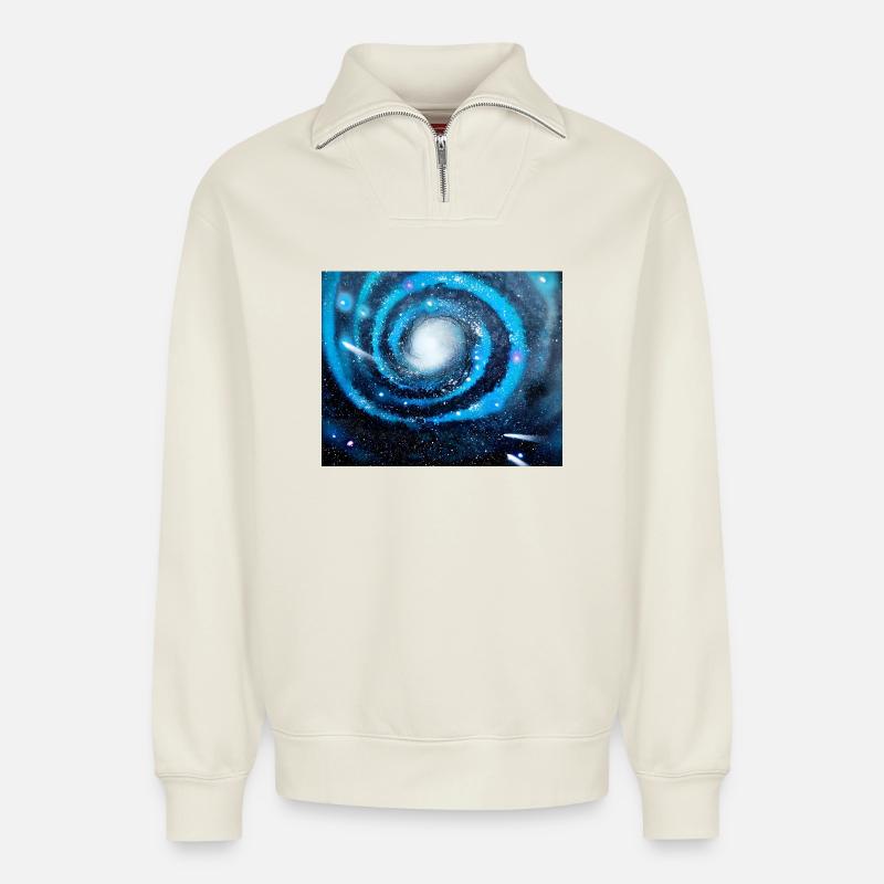 Blaue Galaxie - Relaxed Unisex Organic Half Zip Sweatshirt – von SPREAD - Naturweiß