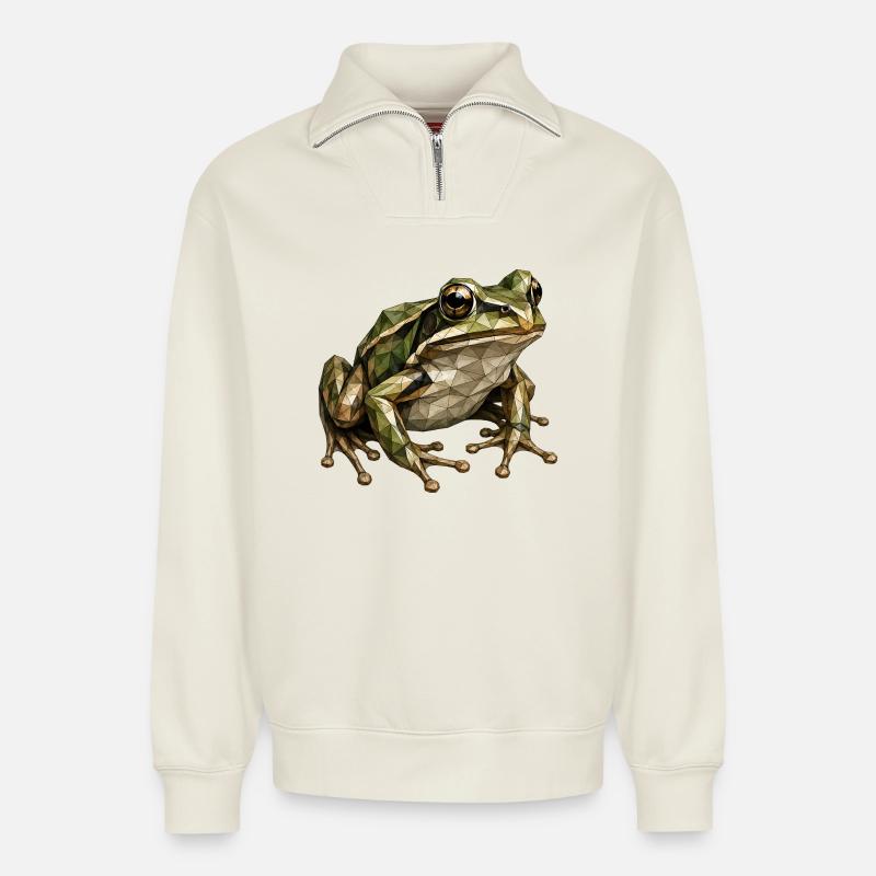 Geometric Frog Polygon Art - Relaxed Unisex Organic Half Zip Sweatshirt – by SPREAD - off white