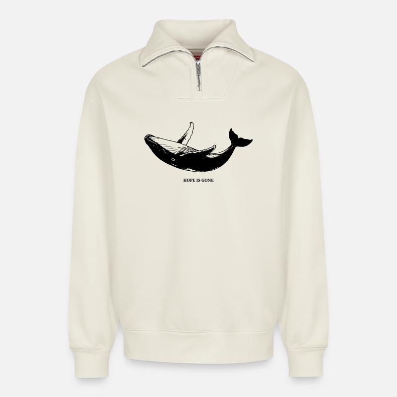 Hope is gone - schwarz - Relaxed Unisex Organic Half Zip Sweatshirt – von SPREAD - Naturweiß