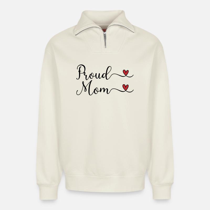 Proud Mom - Relaxed Unisex Organic Half Zip Sweatshirt – by SPREAD - off white