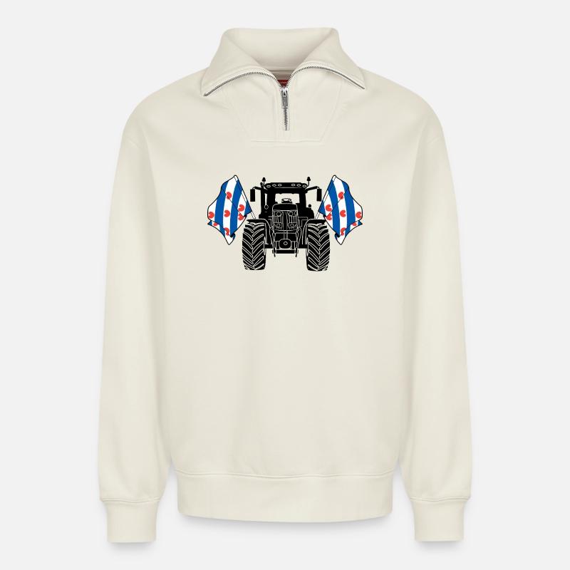 Friesland_Tractor_Pride - Sweat unisexe décontracté en coton biologique à demi-zip – de SPREAD - blanc cassé