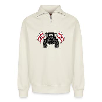 Drenthe_Tractor_Pride - Sweat unisexe décontracté en coton biologique à demi-zip – de SPREAD - blanc cassé - Devant