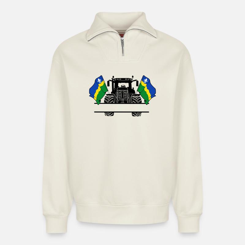 Flevoland_Tractor_Custom_Edition - Relaxed Unisex Organic Half Zip Sweatshirt – von SPREAD - Naturweiß