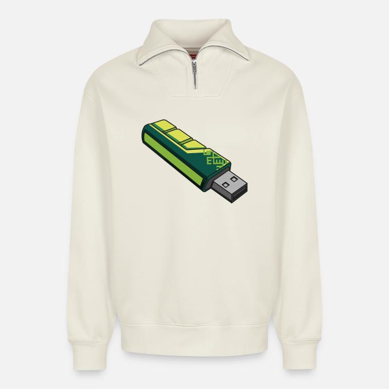 usb_en_tonos_verdes - Relaxed Unisex Organic Half Zip Sweatshirt – by SPREAD - off white