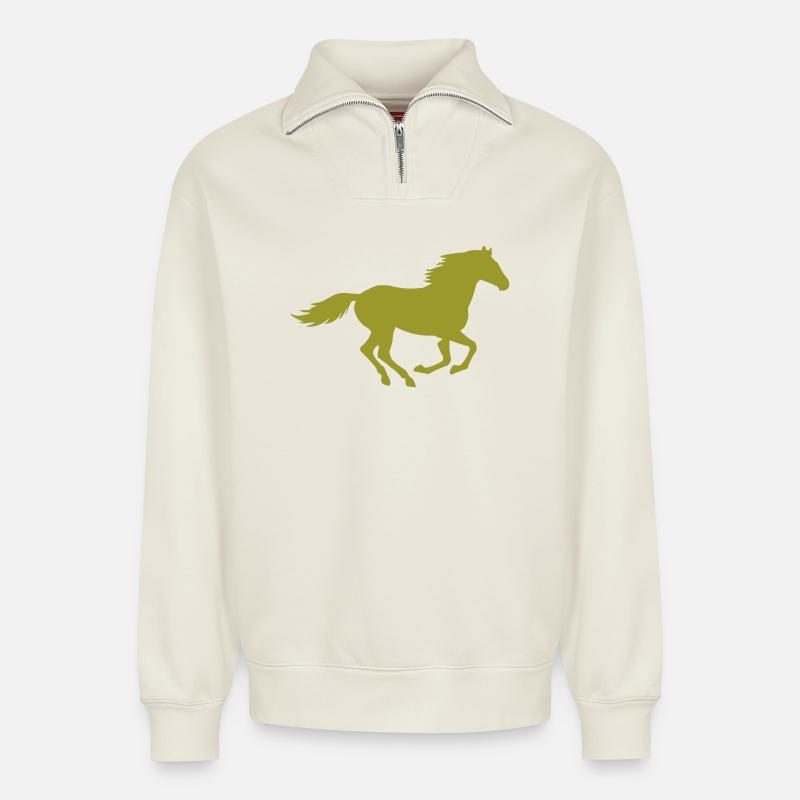 Pferd Silhouette - Relaxed Unisex Organic Half Zip Sweatshirt – von SPREAD - Naturweiß