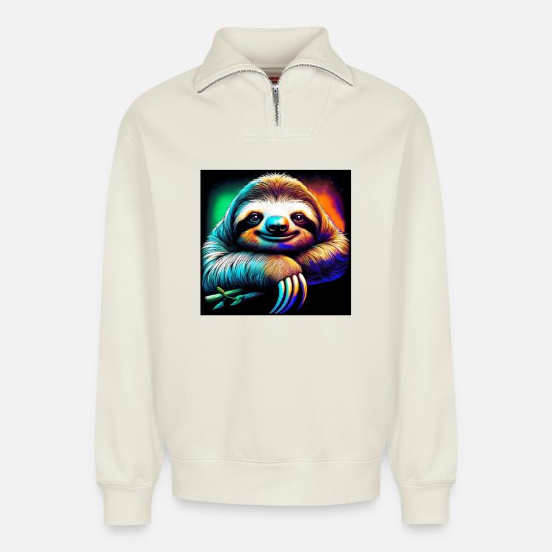 Faultier - Relaxed Unisex Organic Half Zip Sweatshirt – von SPREAD - Naturweiß