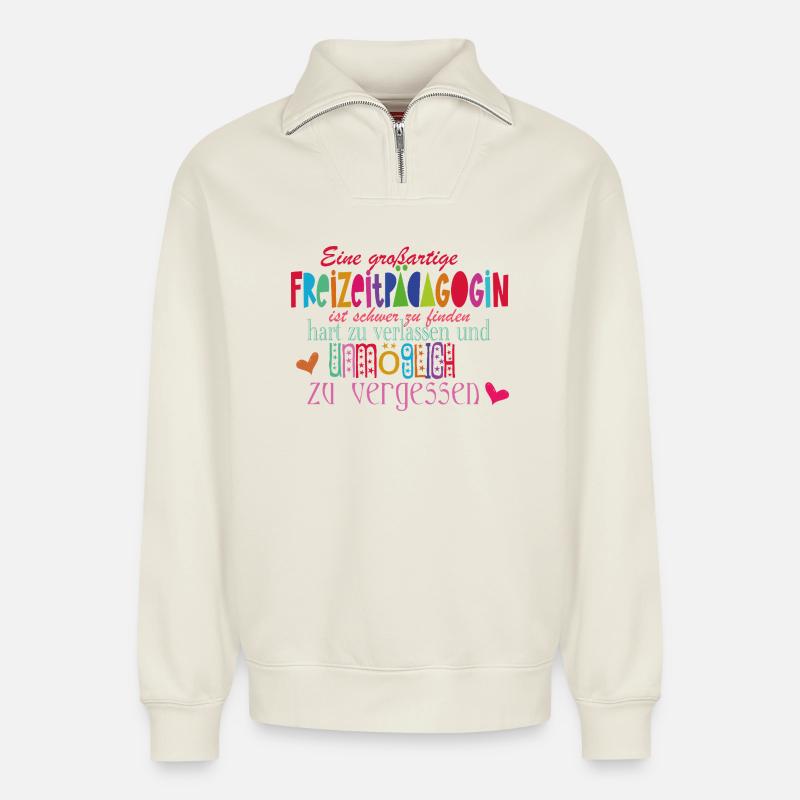 Freizeitpädagogin - Relaxed Unisex Organic Half Zip Sweatshirt – von SPREAD - Naturweiß