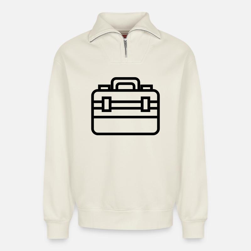 Werkzeugkasten - Relaxed Unisex Organic Half Zip Sweatshirt – von SPREAD - Naturweiß