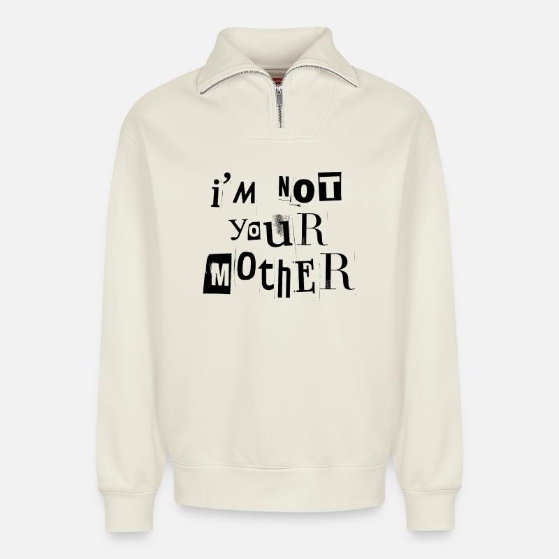 Wo ist Mama? - Relaxed Unisex Organic Half Zip Sweatshirt – von SPREAD - Naturweiß