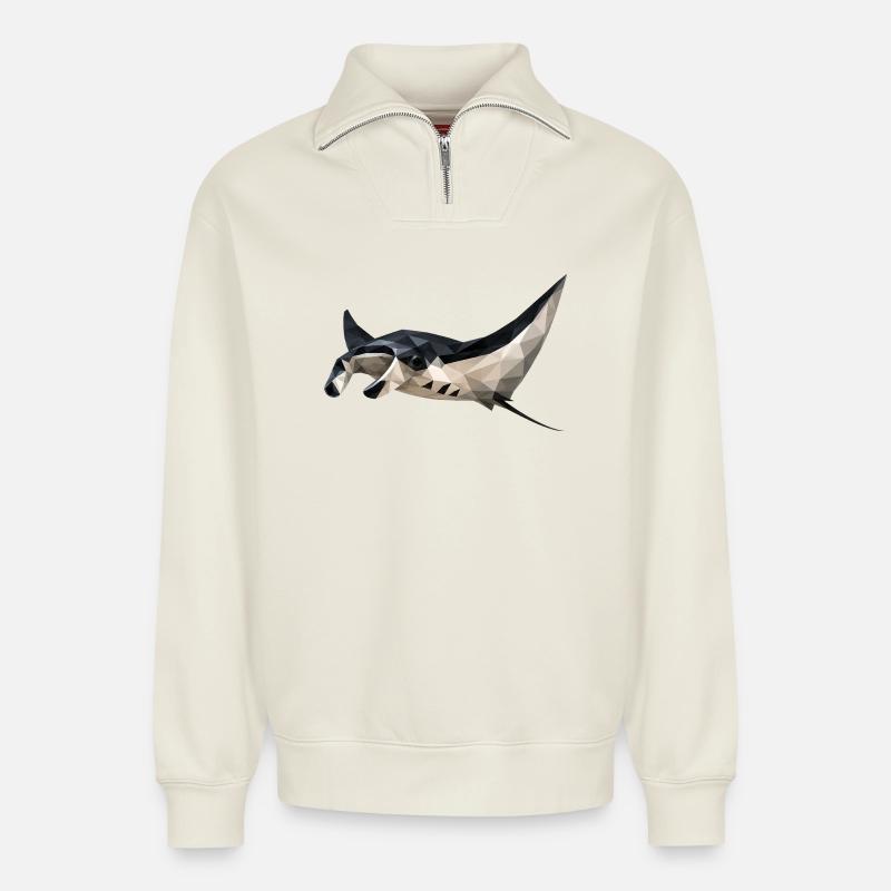 Geometrischer Mantarochen Kunstdruck - Relaxed Unisex Organic Half Zip Sweatshirt – von SPREAD - Naturweiß