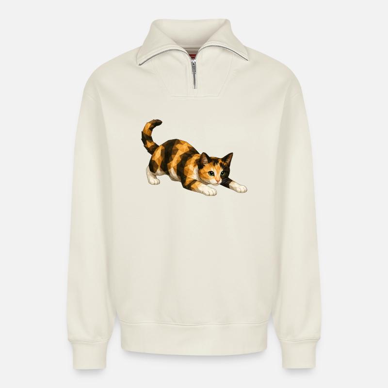 Emmi PolygonCat Art - Sweat unisexe décontracté en coton biologique à demi-zip – de SPREAD - blanc cassé